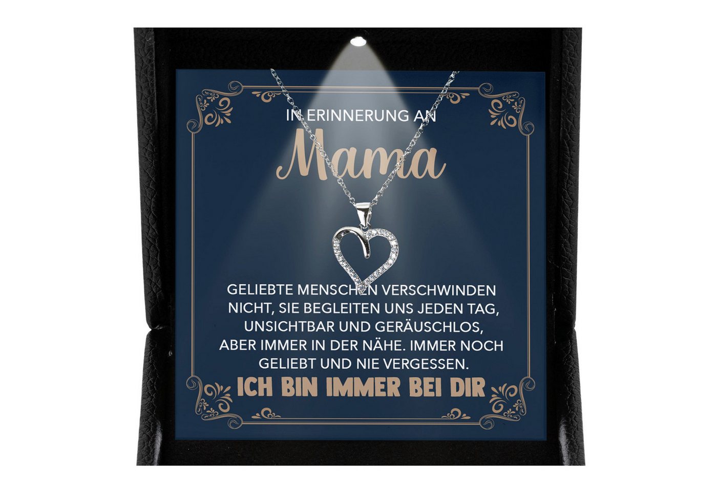 22Feels Schmuckset Erinnerung An Mama Trauer Andenken Kondolenz-Geschenk Herz Halskette (inkl. Geschenktasche, Karte, Poliertuch, Beutel), Premium Licht Etui, Silber 925/000, Karte Made In Germany von 22Feels