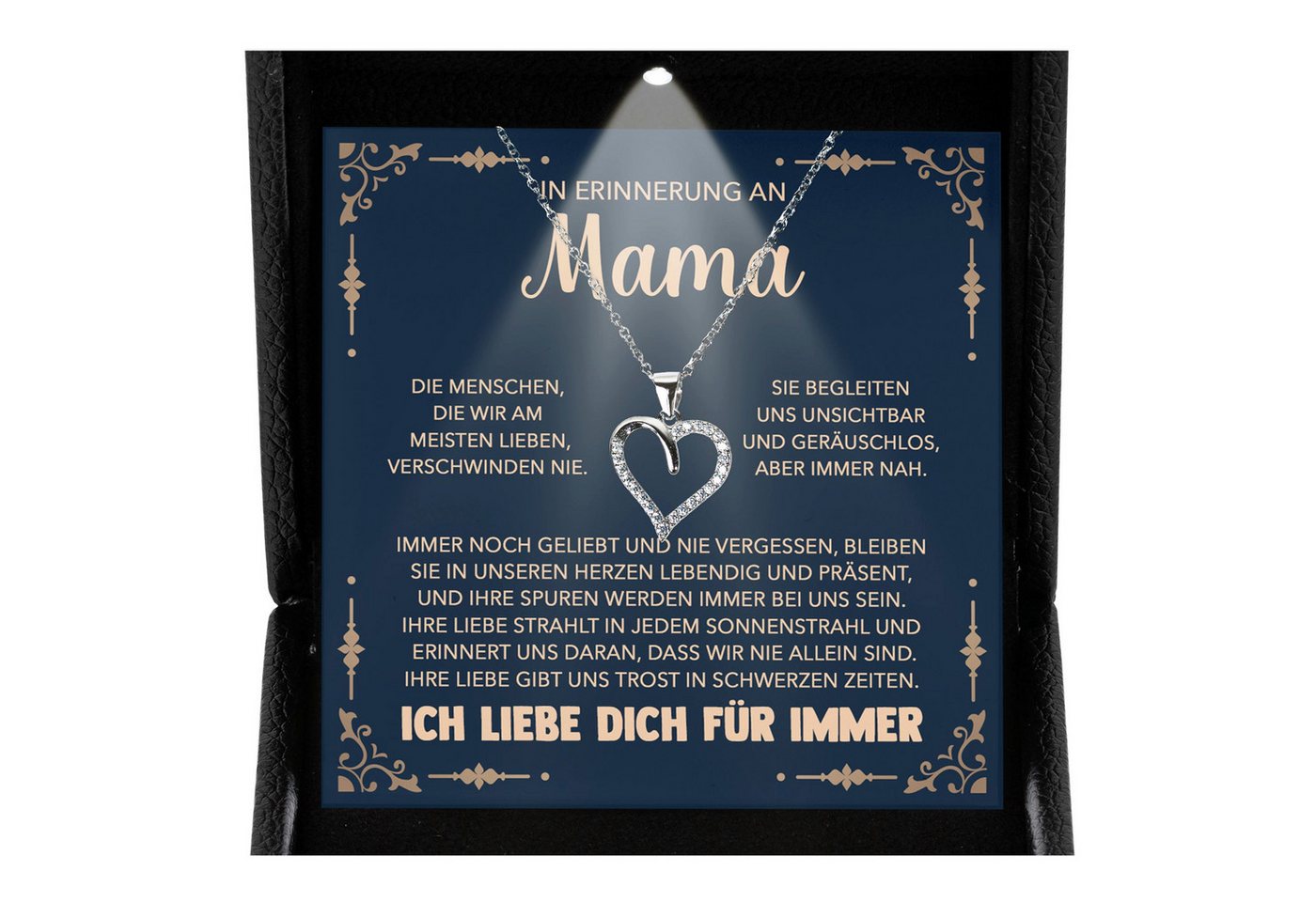 22Feels Schmuckset Erinnerung An Mama Trauer Andenken Kondolenz-Geschenk Herz Halskette (inkl. Geschenktasche, Karte, Poliertuch, Beutel), Premium Licht Etui, Silber 925/000, Karte Made In Germany von 22Feels