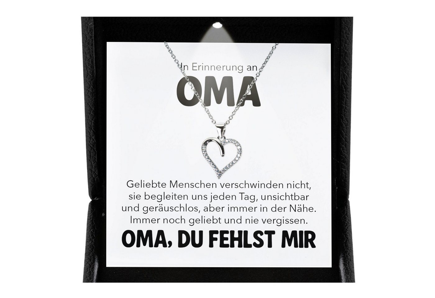 22Feels Schmuckset Erinnerung An Oma Trauer Andenken Kondolenz-Geschenk Herz Halskette (inkl. Geschenktasche, Karte, Poliertuch, Beutel), Premium Licht Etui, Silber 925/000, Karte Made In Germany von 22Feels