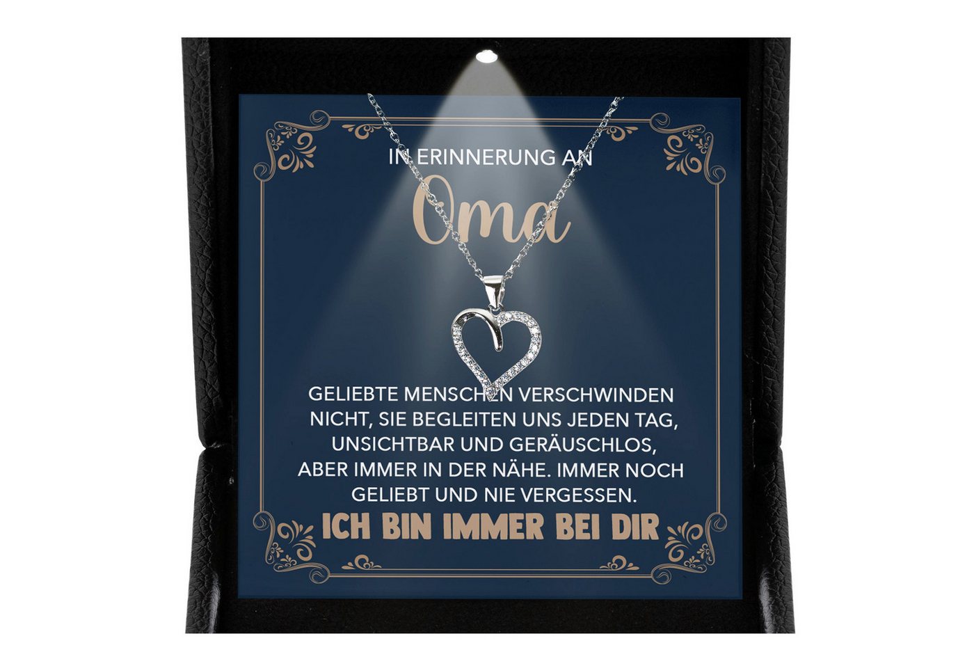 22Feels Schmuckset Erinnerung An Oma Trauer Andenken Kondolenz-Geschenk Herz Halskette (inkl. Geschenktasche, Karte, Poliertuch, Beutel), Premium Licht Etui, Silber 925/000, Karte Made In Germany von 22Feels