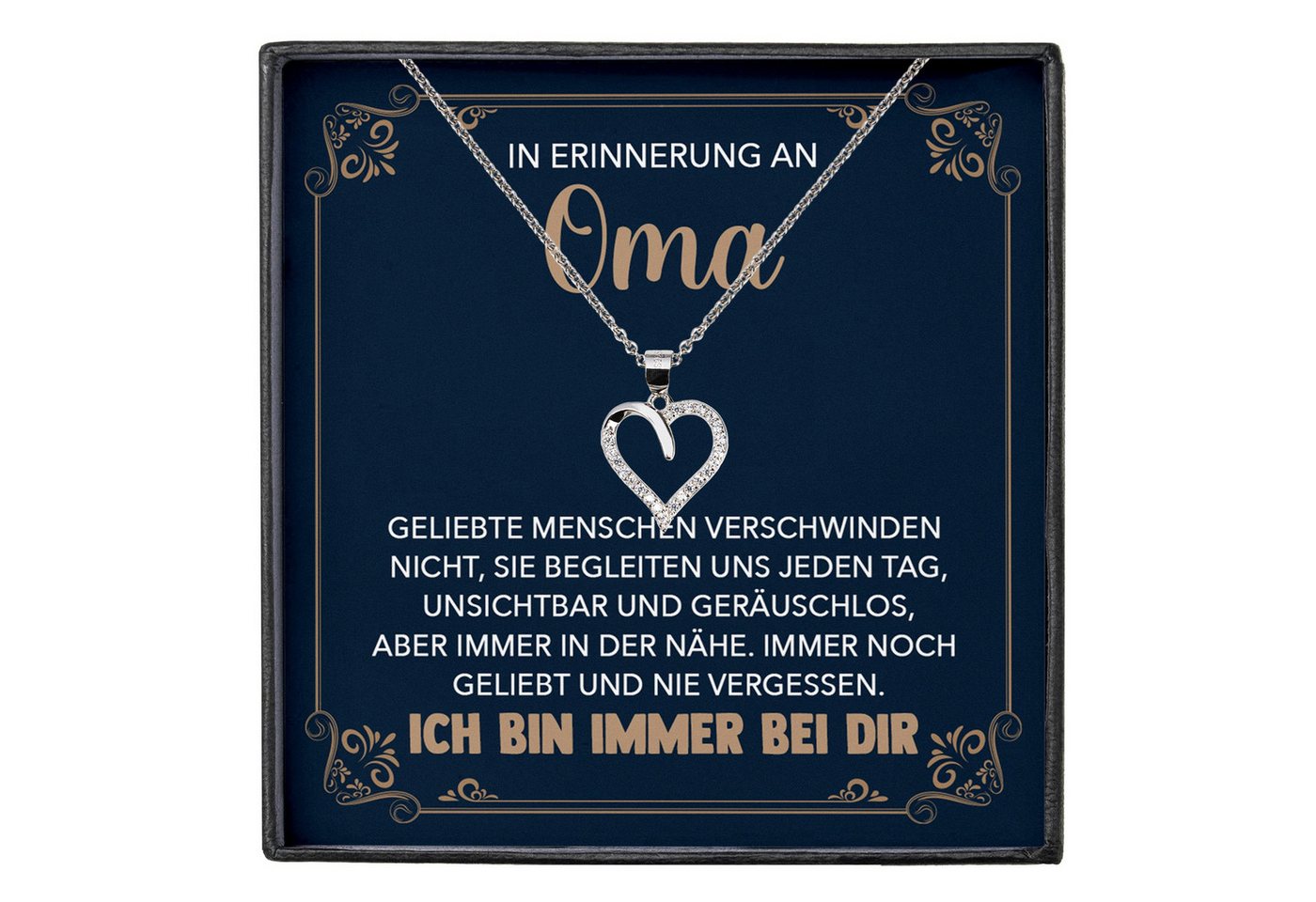 22Feels Schmuckset Erinnerung An Oma Trauer Andenken Kondolenz-Geschenk Herz Halskette (inkl. Geschenktasche, Karte, Poliertuch, Beutel), Silber 925/000, Karte Made In Germany von 22Feels