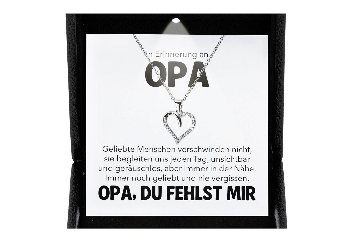 22Feels Schmuckset Erinnerung An Opa Trauer Andenken Kondolenz-Geschenk Herz Halskette (inkl. Geschenktasche, Karte, Poliertuch, Beutel), Premium Licht Etui, Silber 925/000, Karte Made In Germany von 22Feels