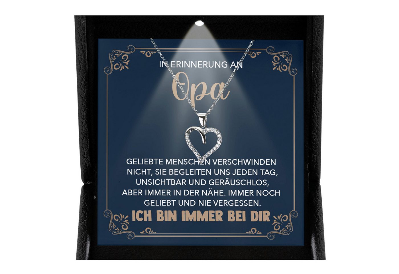 22Feels Schmuckset Erinnerung An Opa Trauer Andenken Kondolenz-Geschenk Herz Halskette (inkl. Geschenktasche, Karte, Poliertuch, Beutel), Premium Licht Etui, Silber 925/000, Karte Made In Germany von 22Feels