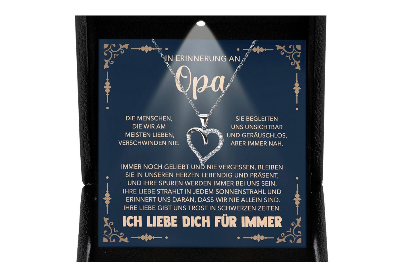 22Feels Schmuckset Erinnerung An Opa Trauer Andenken Kondolenz-Geschenk Herz Halskette (inkl. Geschenktasche, Karte, Poliertuch, Beutel), Premium Licht Etui, Silber 925/000, Karte Made In Germany von 22Feels
