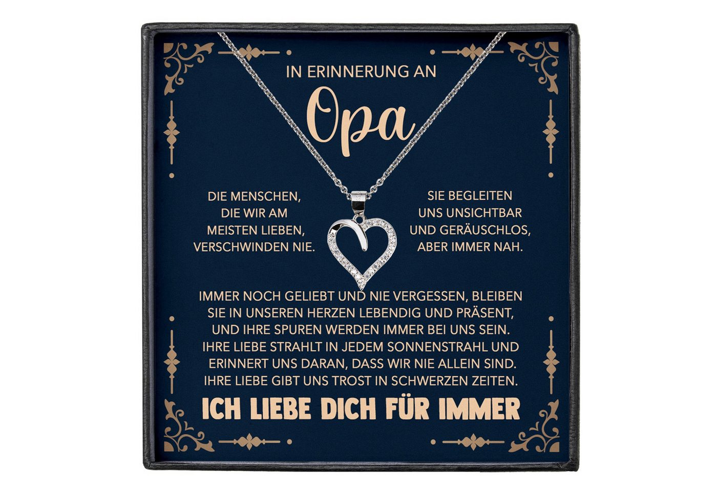 22Feels Schmuckset Erinnerung An Opa Trauer Andenken Kondolenz-Geschenk Herz Halskette (inkl. Geschenktasche, Karte, Poliertuch, Beutel), Silber 925/000, Karte Made In Germany von 22Feels