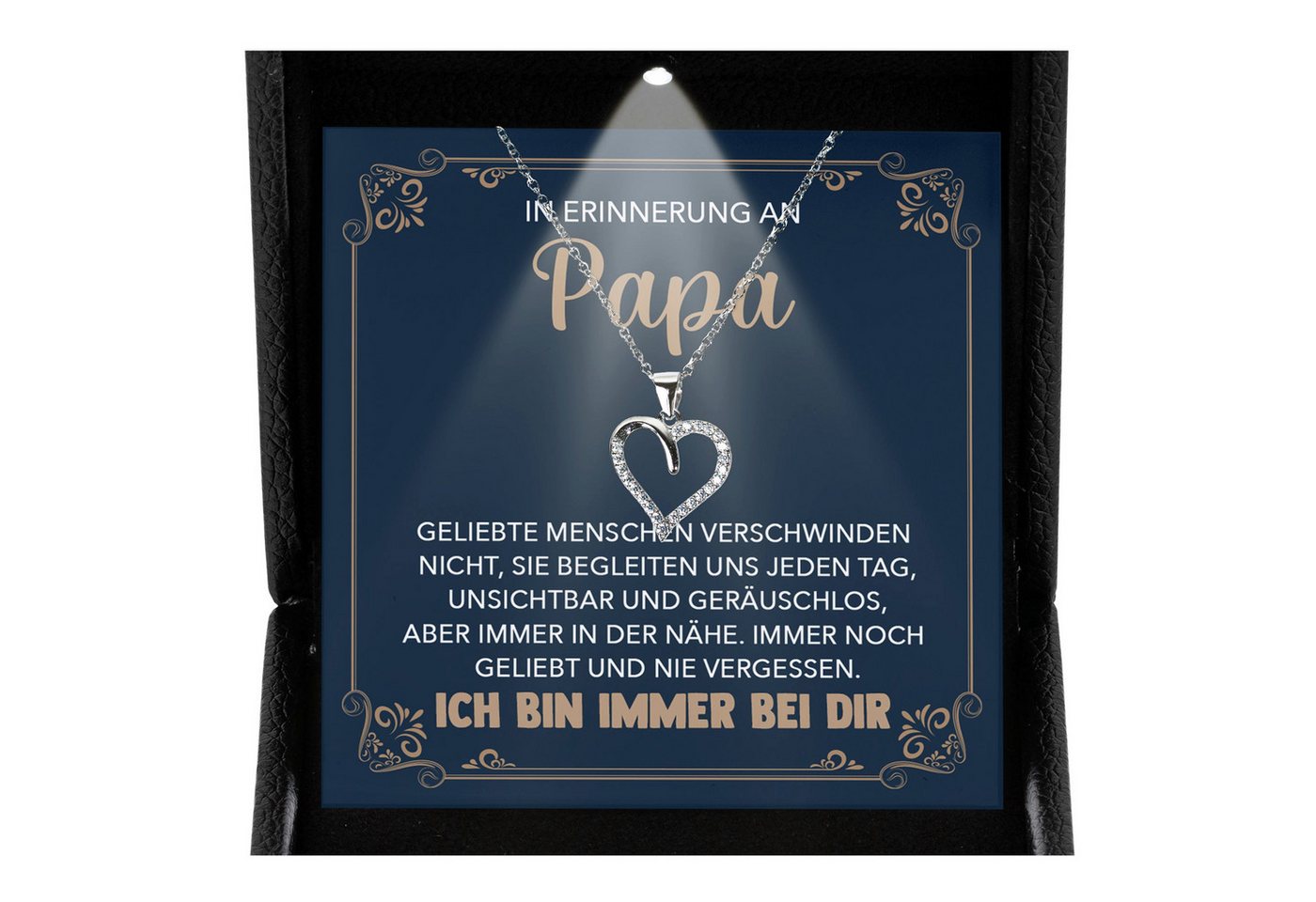 22Feels Schmuckset Erinnerung An Papa Trauer Andenken Kondolenz-Geschenk Herz Halskette (inkl. Geschenktasche, Karte, Poliertuch, Beutel), Premium Licht Etui, Silber 925/000, Karte Made In Germany von 22Feels