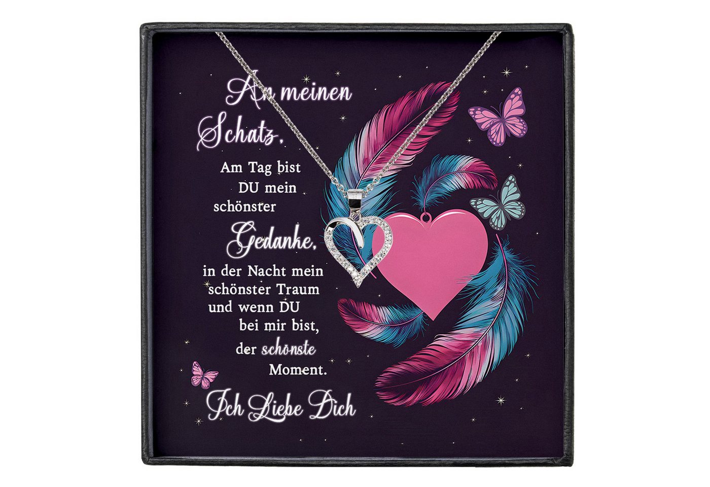 22Feels Schmuckset Frau Ich Liebe Dich Geschenk Schatz Jahrestag Herz Kette Hochzeitstag, Silber 925/000, Karte Made In Germany von 22Feels