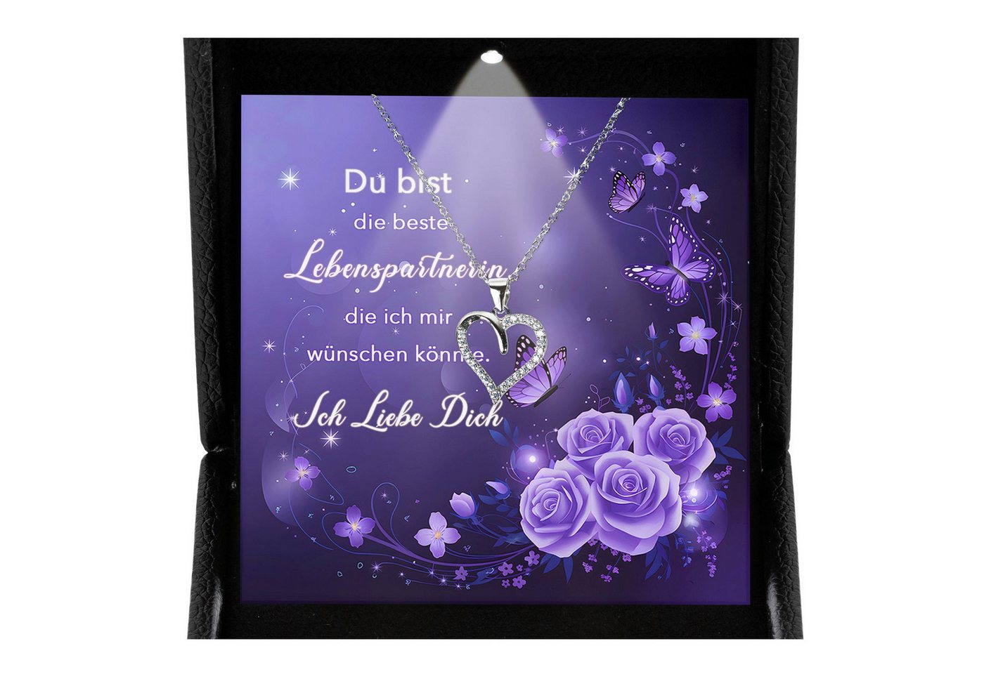 22Feels Schmuckset Frau Ich Liebe Dich Geschenk Schatz Jahrestag Herz Kette Hochzeitstag (inkl. Geschenktasche, Karte, Poliertuch, Beutel), Premium Licht Etui, Silber 925/000, Karte Made In Germany von 22Feels