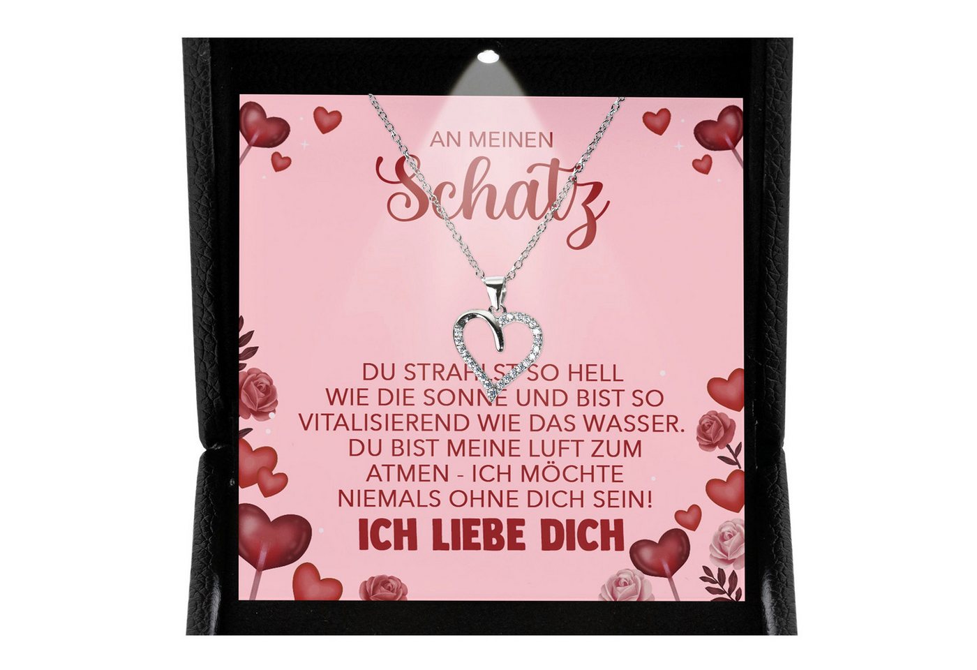 22Feels Schmuckset Frauen Ich Liebe Dich Geschenk Schatz Herz Halskette Damen Schmuck (inkl. Geschenktasche, Karte, Poliertuch, Beutel), Premium Licht Etui, Silber 925/000, Karte Made In Germany von 22Feels