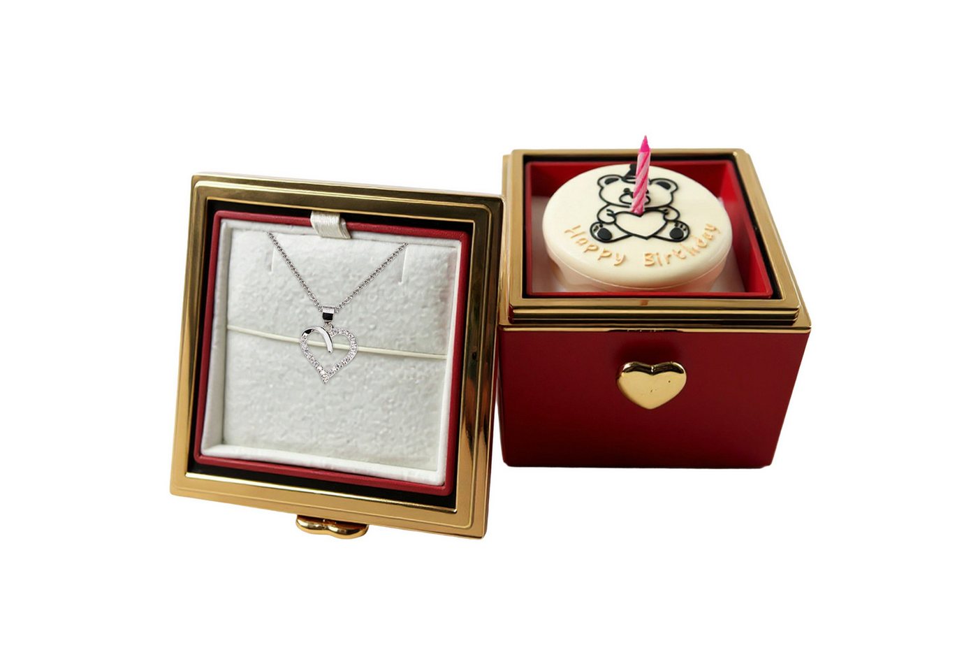 22Feels Schmuckset Geburtstagsgeschenk Frauen Mädchen Rotierende Box Bär Herz Halskette (inkl. Einzigartigem Etui), Echt-Silber 925/000, Einzigartiges Etui von 22Feels