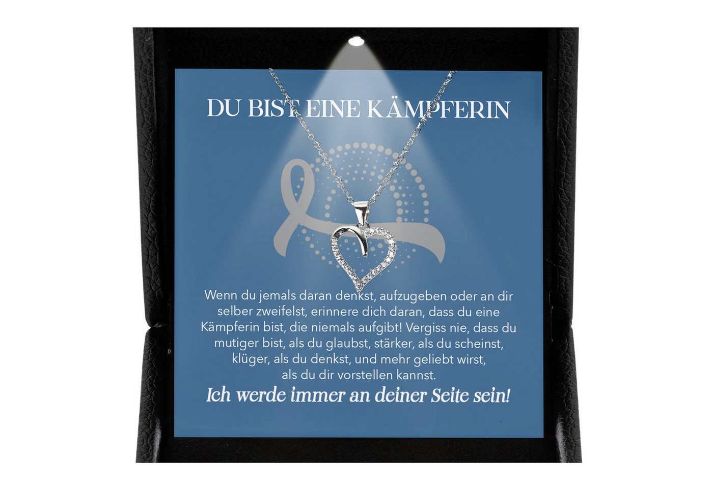 22Feels Schmuckset Hirnkrebs Patientin Geschenk Therapie Herz Halskette (inkl. Geschenktasche, Karte, Poliertuch, Beutel), Premium Licht Etui, Silber 925/000, Karte Made In Germany von 22Feels