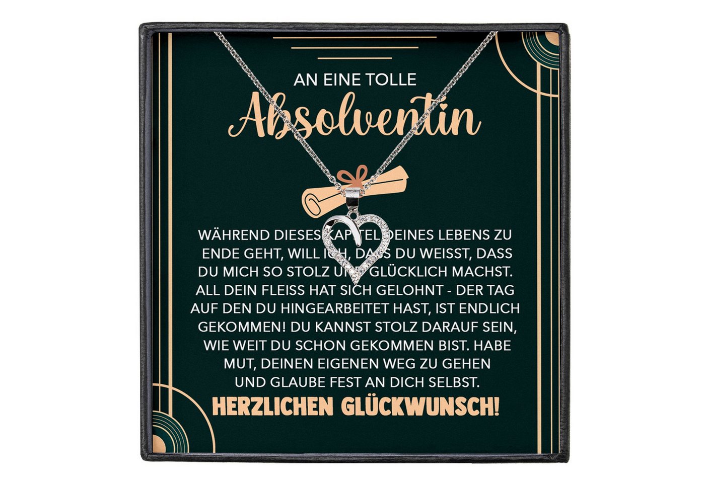 22Feels Schmuckset Hochschulabschluss Geschenk Frauen Studentin Universität Herz Kette (inkl. Geschenktasche, Karte, Poliertuch, Beutel), Silber 925/000, Karte Made In Germany von 22Feels
