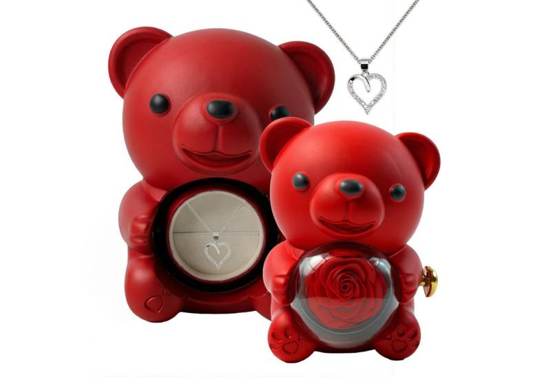 22Feels Schmuckset Ich Liebe Dich Geschenk Frauen Herz Halskette in Rotierende-Rose-Bär (inkl. Einzigartigem Etui), Echt-Silber 925/000, Einzigartiges Etui von 22Feels