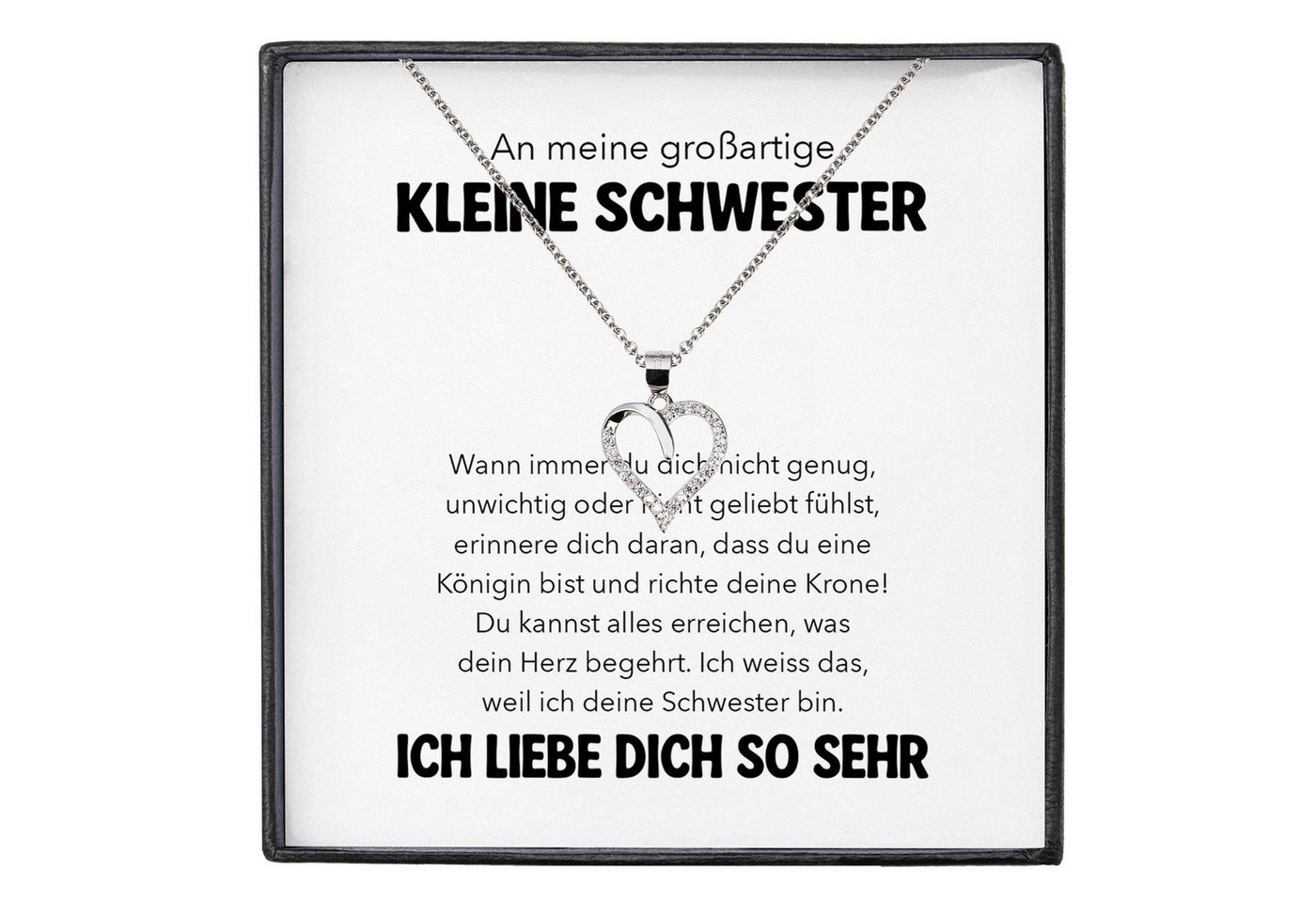22Feels Schmuckset Kleine Schwester Geschenk Frauen und Mädchen Schmuck Herz Halskette (inkl. Geschenktasche, Karte, Poliertuch, Beutel), Silber 925/000, Karte Made In Germany von 22Feels