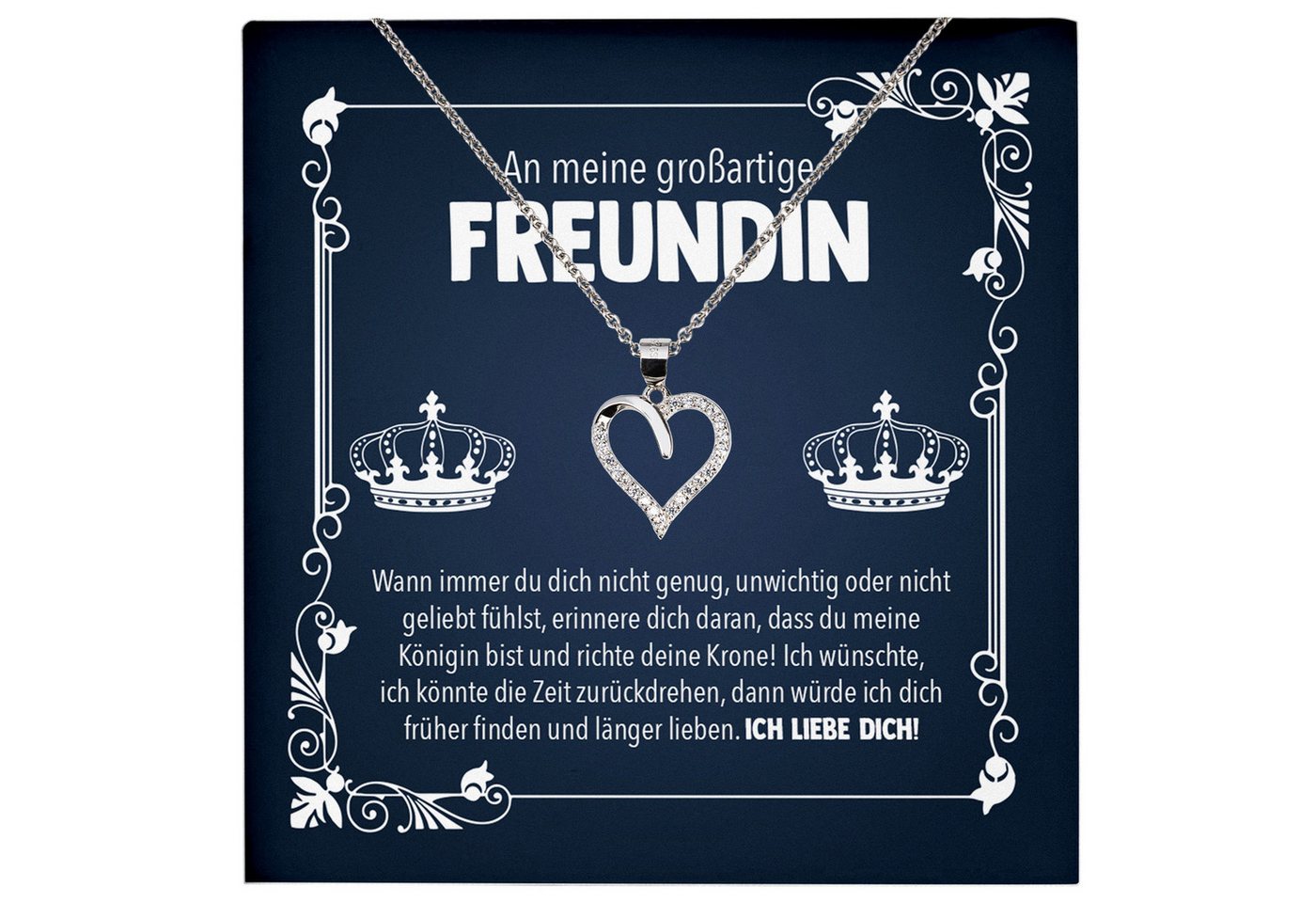 22Feels Schmuckset Königin Geschenk Freundin Valentinstag Liebe Frauen Halskette Collier (inkl. Geschenktasche, Karte, Poliertuch, Beutel), Echt-Silber 925/000, Karte Made In Germany von 22Feels