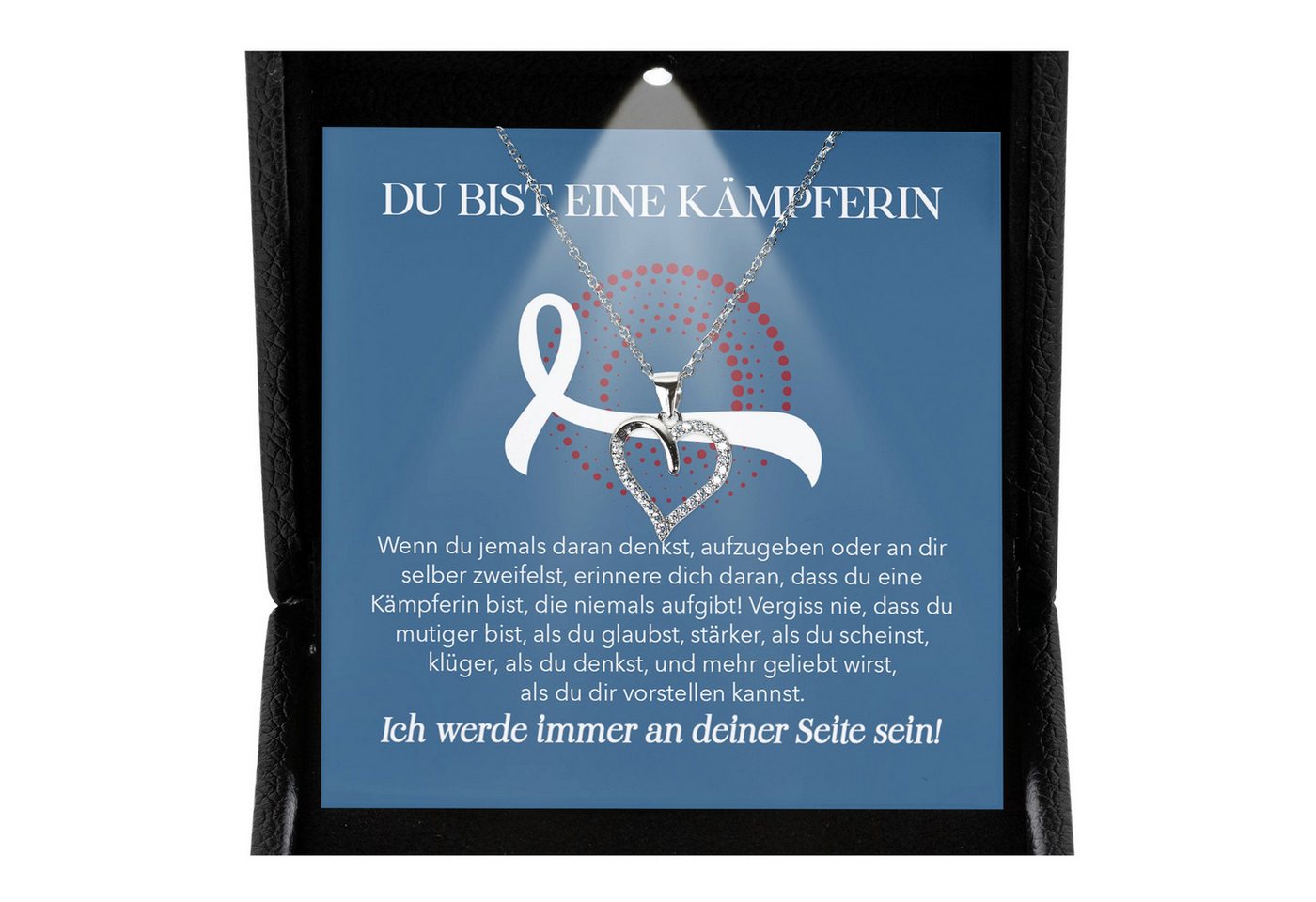 22Feels Schmuckset Kopf-Hals-Krebs Patientin Geschenk Therapie Herz Halskette (inkl. Geschenktasche, Karte, Poliertuch, Beutel), Premium Licht Etui, Silber 925/000, Karte Made In Germany von 22Feels