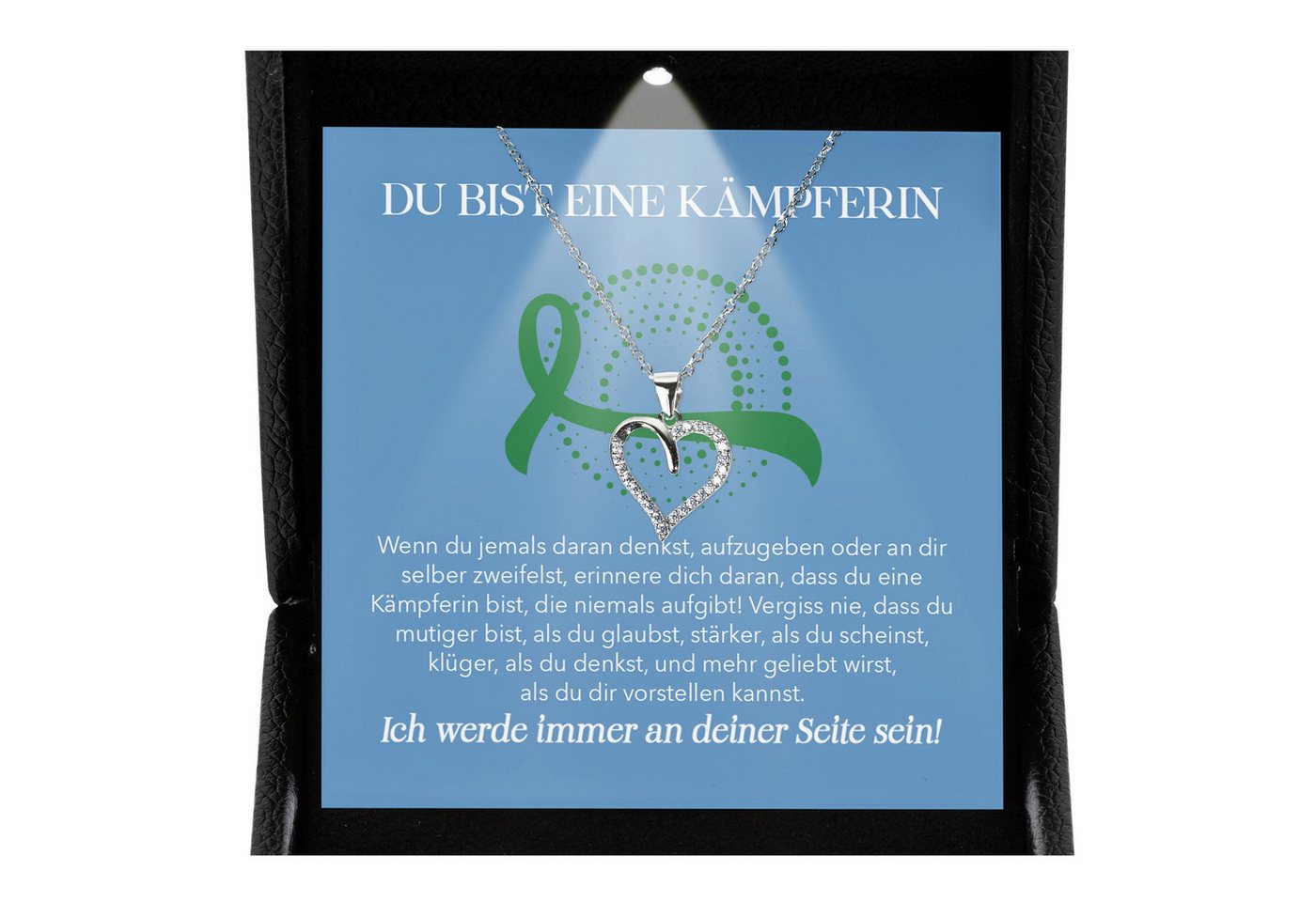22Feels Schmuckset Leberkrebs Patientin Geschenk Therapie Herz Halskette (inkl. Geschenktasche, Karte, Poliertuch, Beutel), Premium Licht Etui, Silber 925/000, Karte Made In Germany von 22Feels