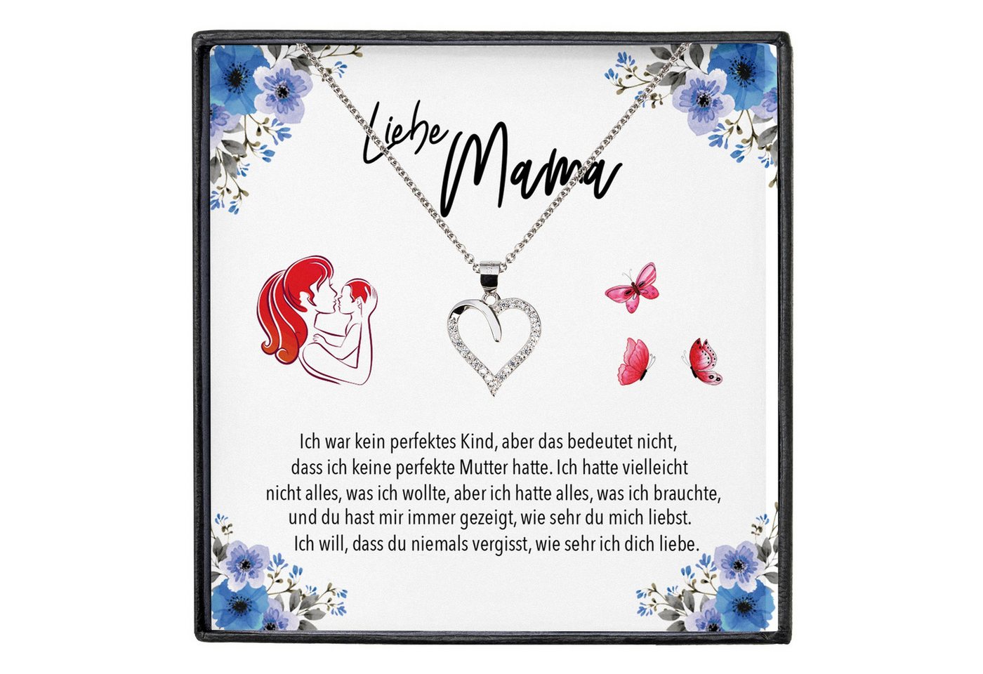 22Feels Schmuckset Liebe Mama Geschenk Muttertag Frauen Halskette Damen Herz Collier (inkl. Geschenktasche, Karte, Poliertuch, Beutel), Echt-Silber 925/000, Karte Made In Germany von 22Feels