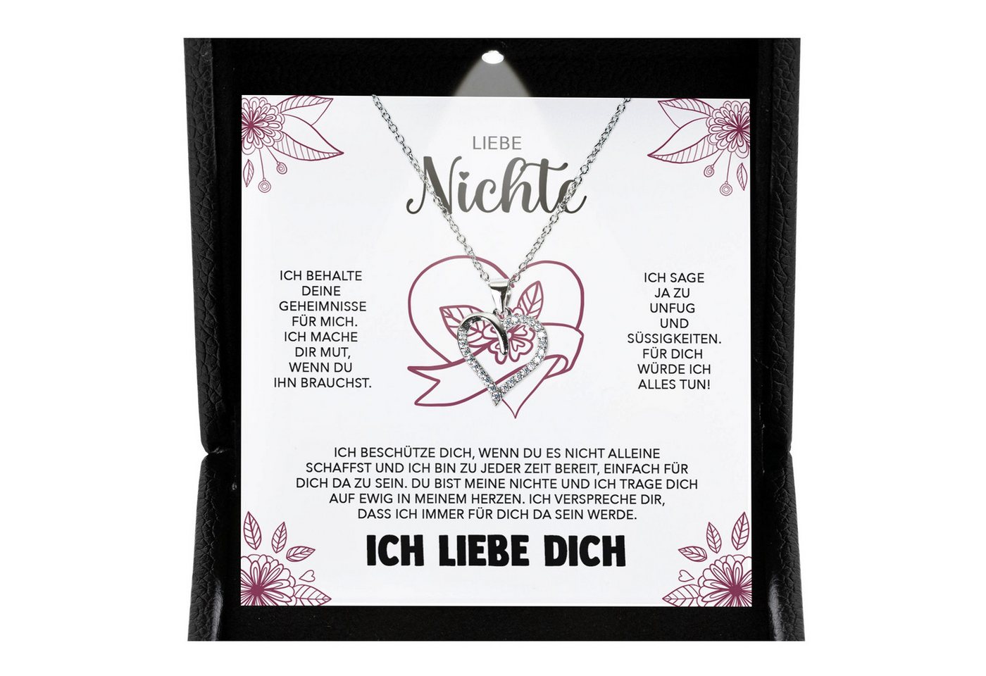 22Feels Schmuckset Liebe Nichte Geschenk von Tante Onkel Mädchen Herz Halskette Frauen (inkl. Geschenktasche, Karte, Poliertuch, Beutel), Premium Licht Etui, Silber 925/000, Karte Made In Germany von 22Feels