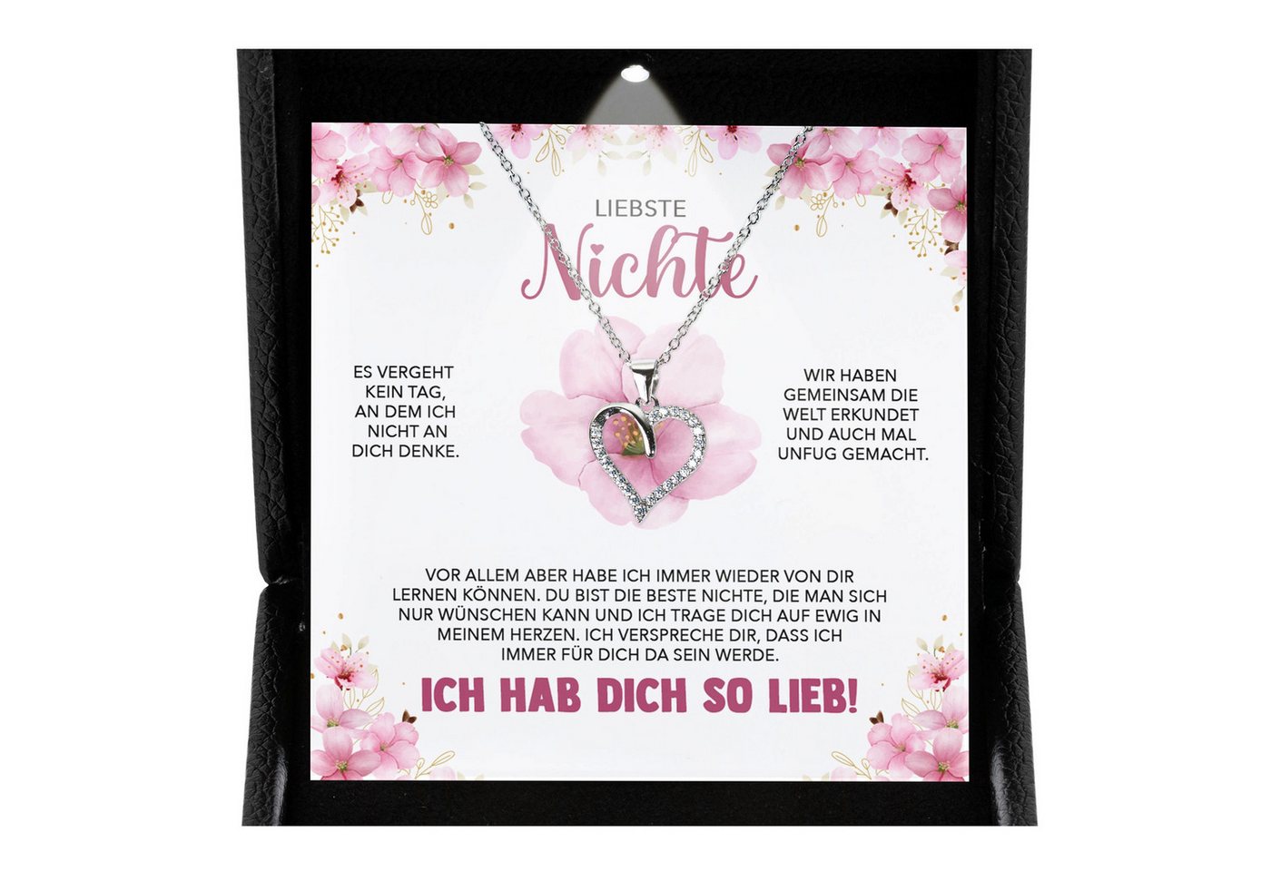 22Feels Schmuckset Liebe Nichte Geschenk von Tante Onkel Mädchen Herz Halskette Frauen (inkl. Geschenktasche, Karte, Poliertuch, Beutel), Premium Licht Etui, Silber 925/000, Karte Made In Germany von 22Feels