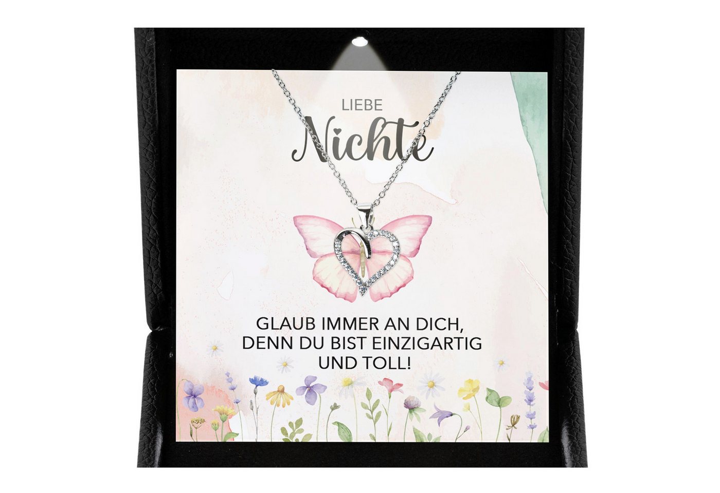 22Feels Schmuckset Liebe Nichte Geschenk von Tante Onkel Mädchen Herz Halskette Frauen (inkl. Geschenktasche, Karte, Poliertuch, Beutel), Premium Licht Etui, Silber 925/000, Karte Made In Germany von 22Feels
