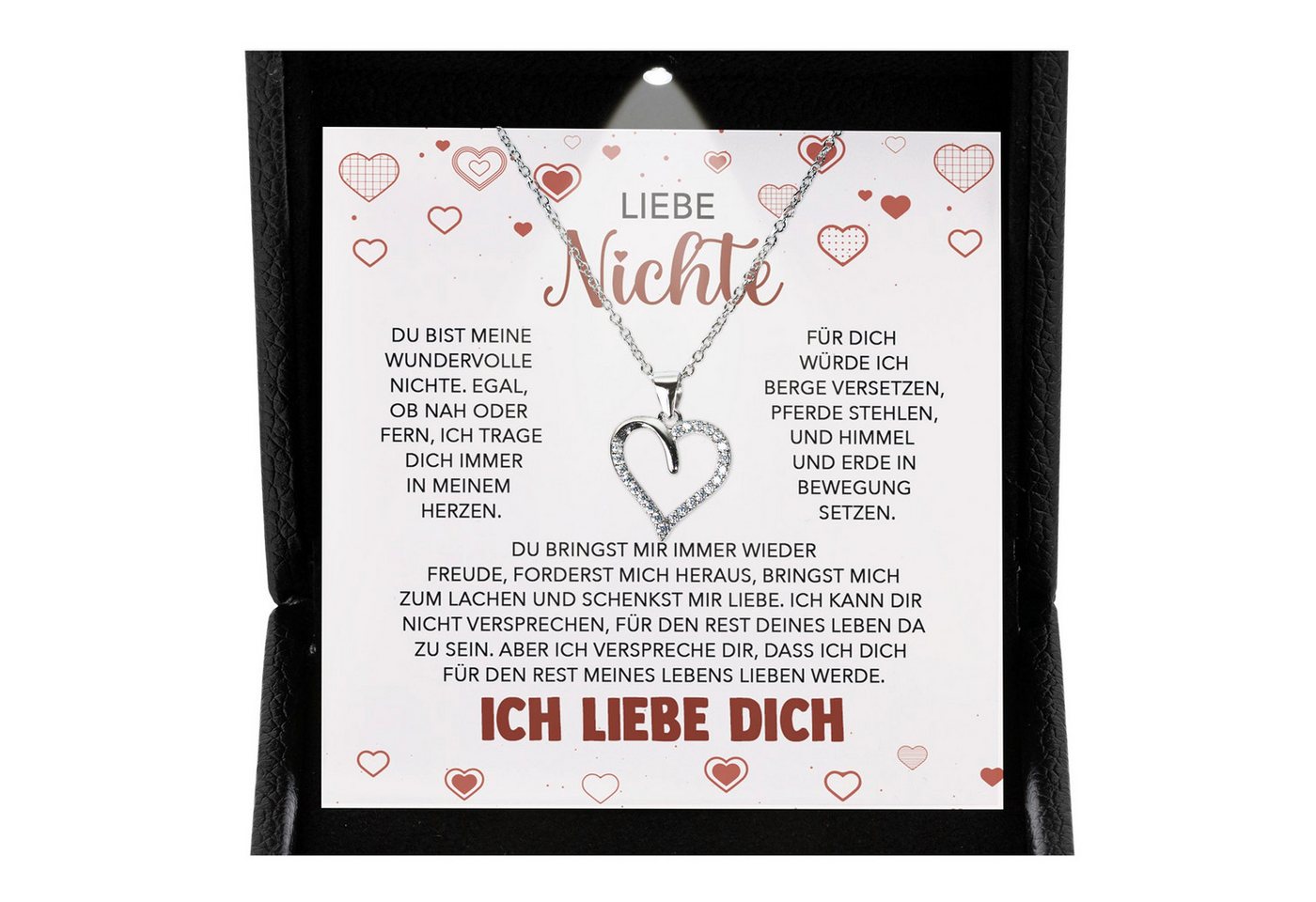 22Feels Schmuckset Liebe Nichte Geschenk von Tante Onkel Mädchen Herz Halskette Frauen (inkl. Geschenktasche, Karte, Poliertuch, Beutel), Premium Licht Etui, Silber 925/000, Karte Made In Germany von 22Feels