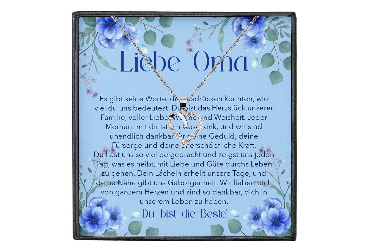 22Feels Schmuckset Liebe Oma Geschenk Grossmutter Frauen Halskette Damen Collier Herz (inkl. Geschenktasche, Karte, Poliertuch, Beutel), Echt-Silber 925/000, Karte Made In Germany von 22Feels