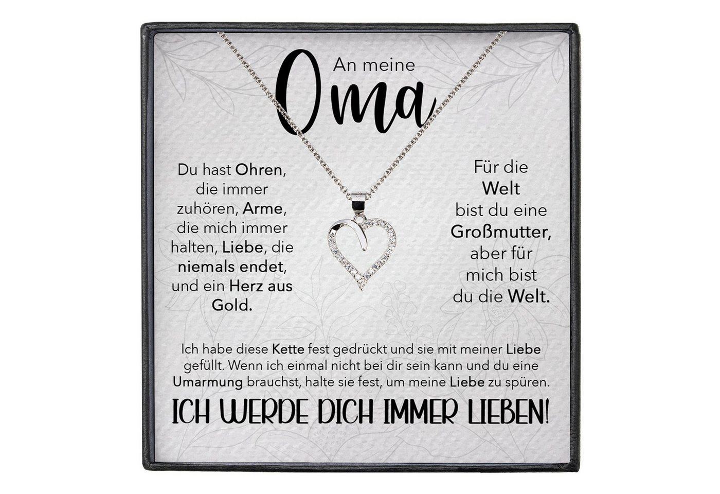 22Feels Schmuckset Liebe Oma Geschenk Grossmutter Frauen Halskette Damen Collier Herz (inkl. Geschenktasche, Karte, Poliertuch, Beutel), Echt-Silber 925/000, Karte Made In Germany von 22Feels