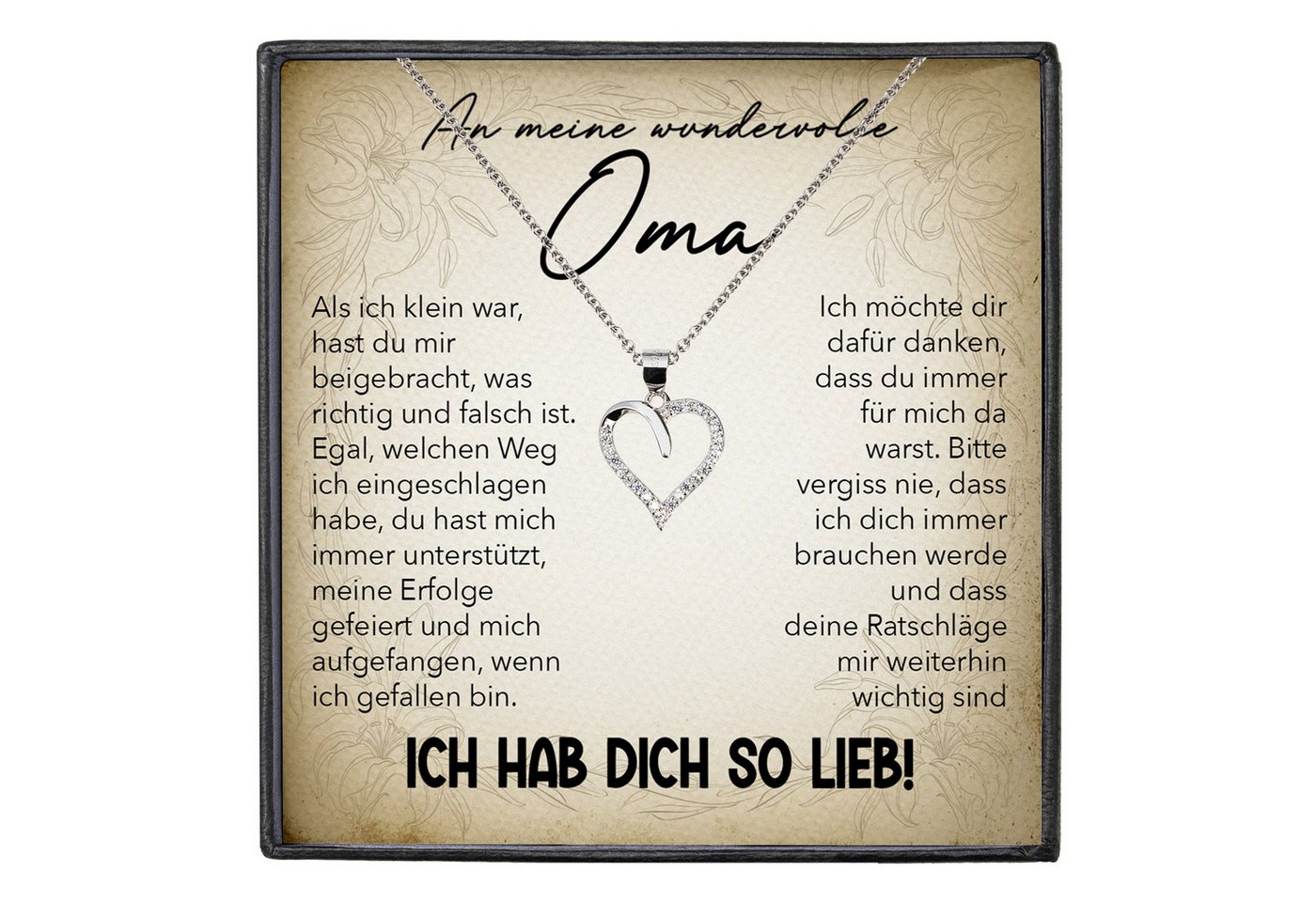 22Feels Schmuckset Liebe Oma Geschenk Grossmutter Frauen Halskette Damen Collier Herz (inkl. Geschenktasche, Karte, Poliertuch, Beutel), Echt-Silber 925/000, Karte Made In Germany von 22Feels