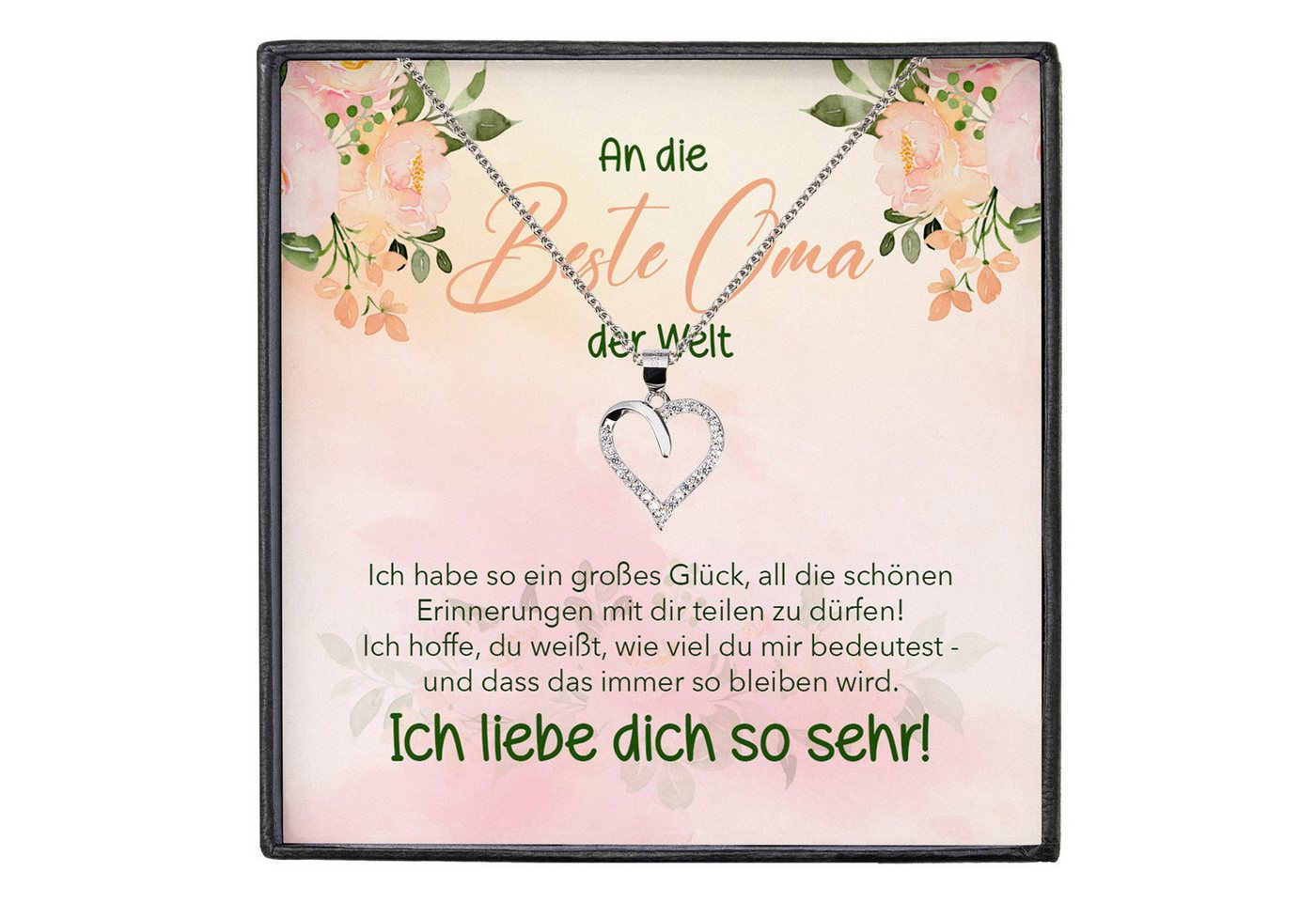 22Feels Schmuckset Liebe Oma Geschenk Grossmutter Frauen Halskette Damen Collier Herz (inkl. Geschenktasche, Karte, Poliertuch, Beutel), Echt-Silber 925/000, Karte Made In Germany von 22Feels