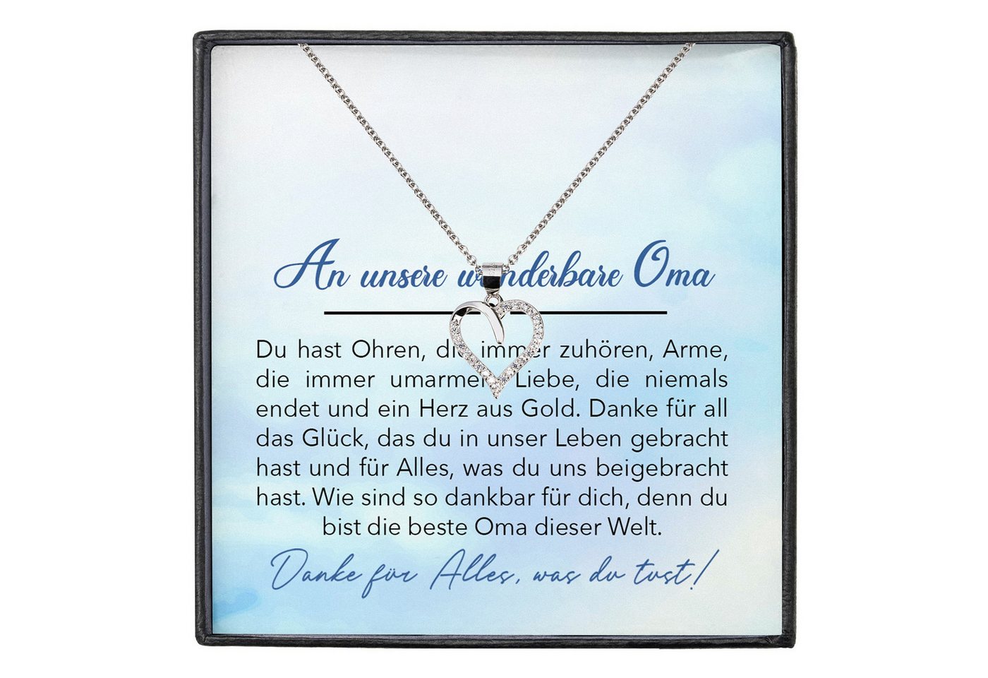 22Feels Schmuckset Liebe Oma Geschenk Grossmutter Frauen Halskette Damen Collier Herz (inkl. Geschenktasche, Karte, Poliertuch, Beutel), Echt-Silber 925/000, Karte Made In Germany von 22Feels