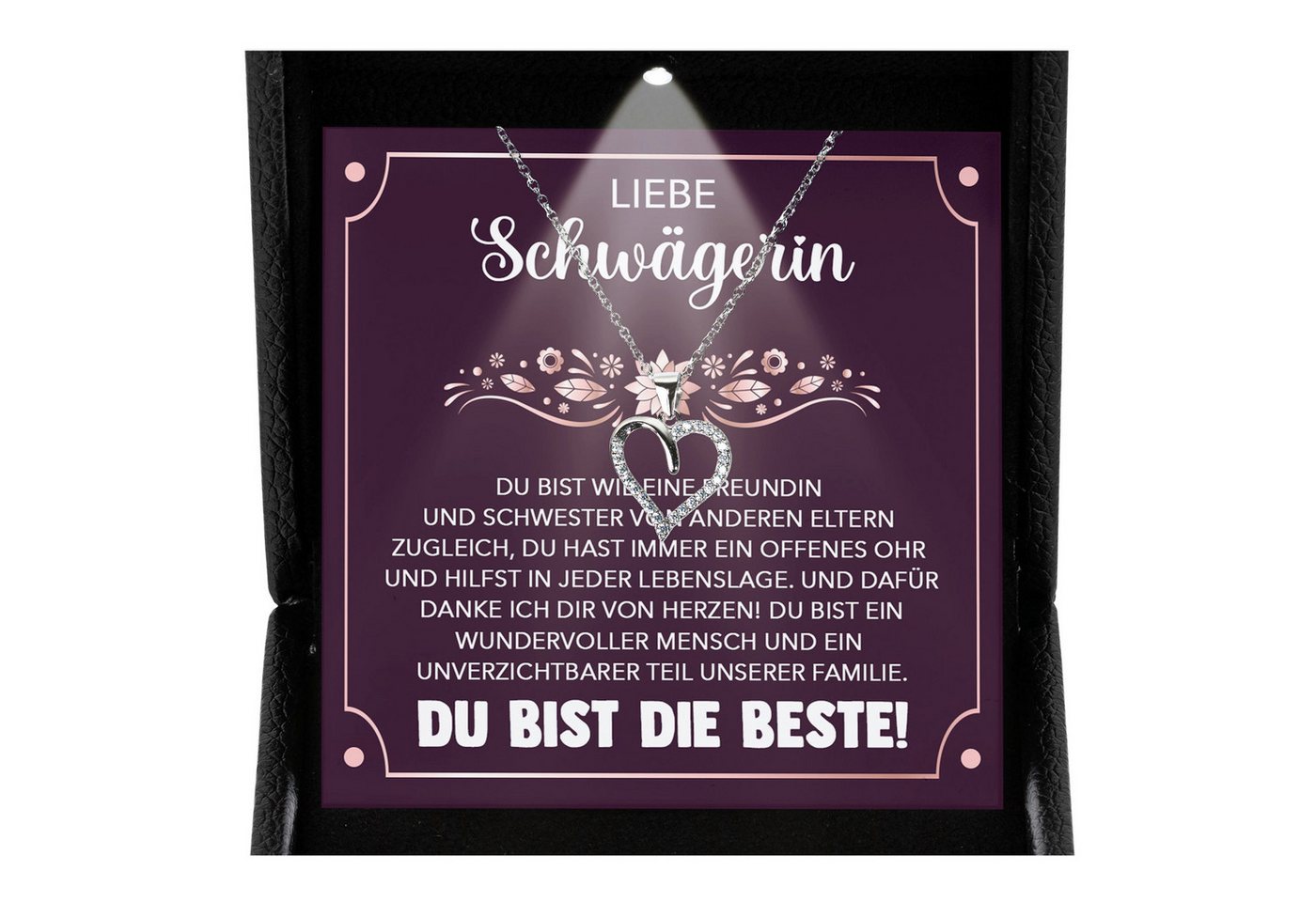 22Feels Schmuckset Liebe Schwägerin Geschenk Frauen Hochzeit Schmuck Herz Halskette Damen (inkl. Geschenktasche, Karte, Poliertuch, Beutel), Premium Licht Etui, Silber 925/000, Karte Made In Germany von 22Feels