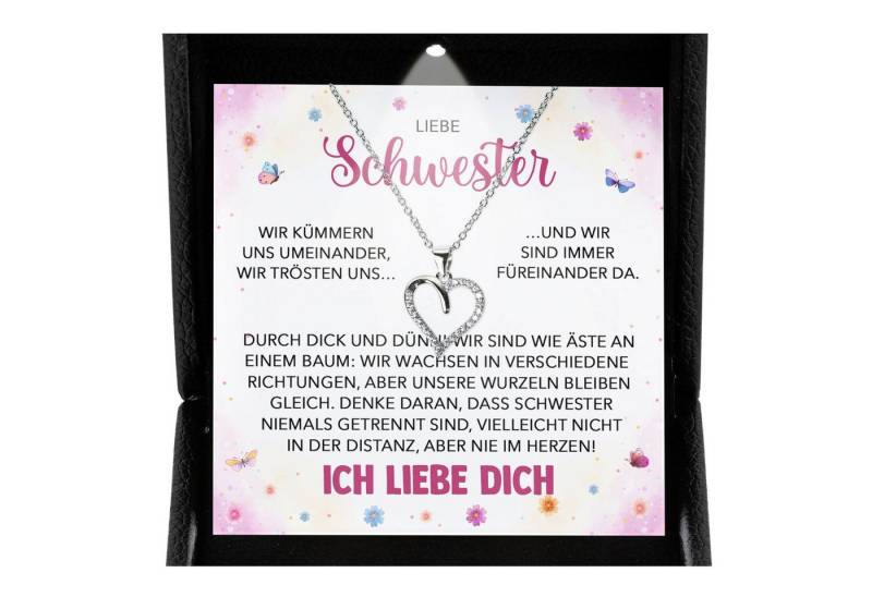 22Feels Schmuckset Liebe Schwester Geschenk Frauen Mädchen Herz Halskette Geschwister (inkl. Geschenktasche, Karte, Poliertuch, Beutel), Premium Licht Etui, Silber 925/000, Karte Made In Germany von 22Feels