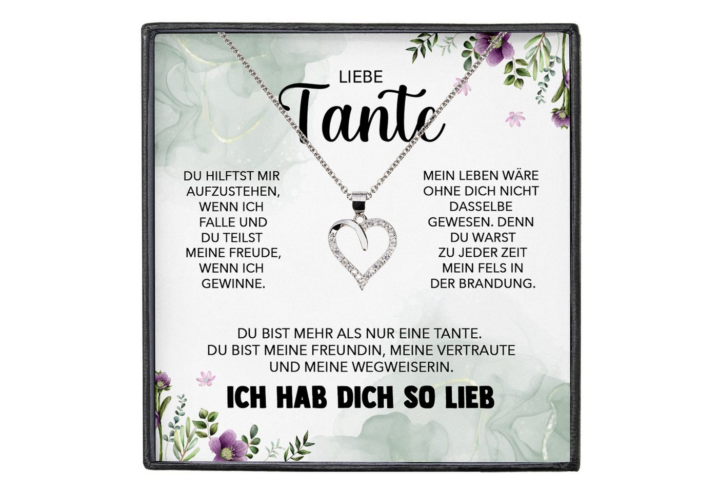 22Feels Schmuckset Liebe Tante Geschenk Frauen Herz Kette Damen Geburtstag Weihnachten (inkl. Geschenktasche, Karte, Poliertuch, Beutel), Silber 925/000, Karte Made In Germany von 22Feels