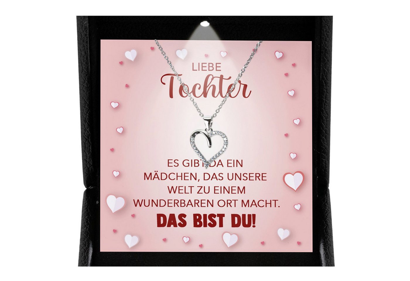 22Feels Schmuckset Liebe Tochter Geschenk von Mama Papa Mädchen Frauen Herz Halskette (inkl. Geschenktasche, Karte, Poliertuch, Beutel), Premium Licht Etui, Silber 925/000, Karte Made In Germany von 22Feels