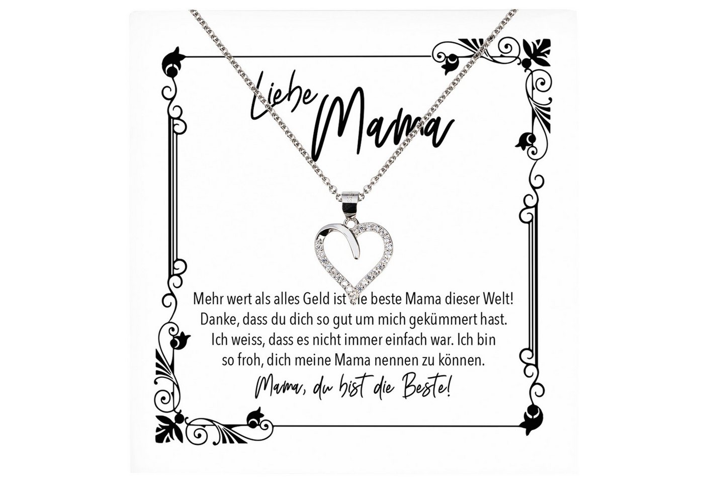 22Feels Schmuckset Mama Geschenk Muttertag Geburtstag Frauen Schmuck Herz Halskette Karte, Echt-Silber 925/000, Karte Made In Germany von 22Feels