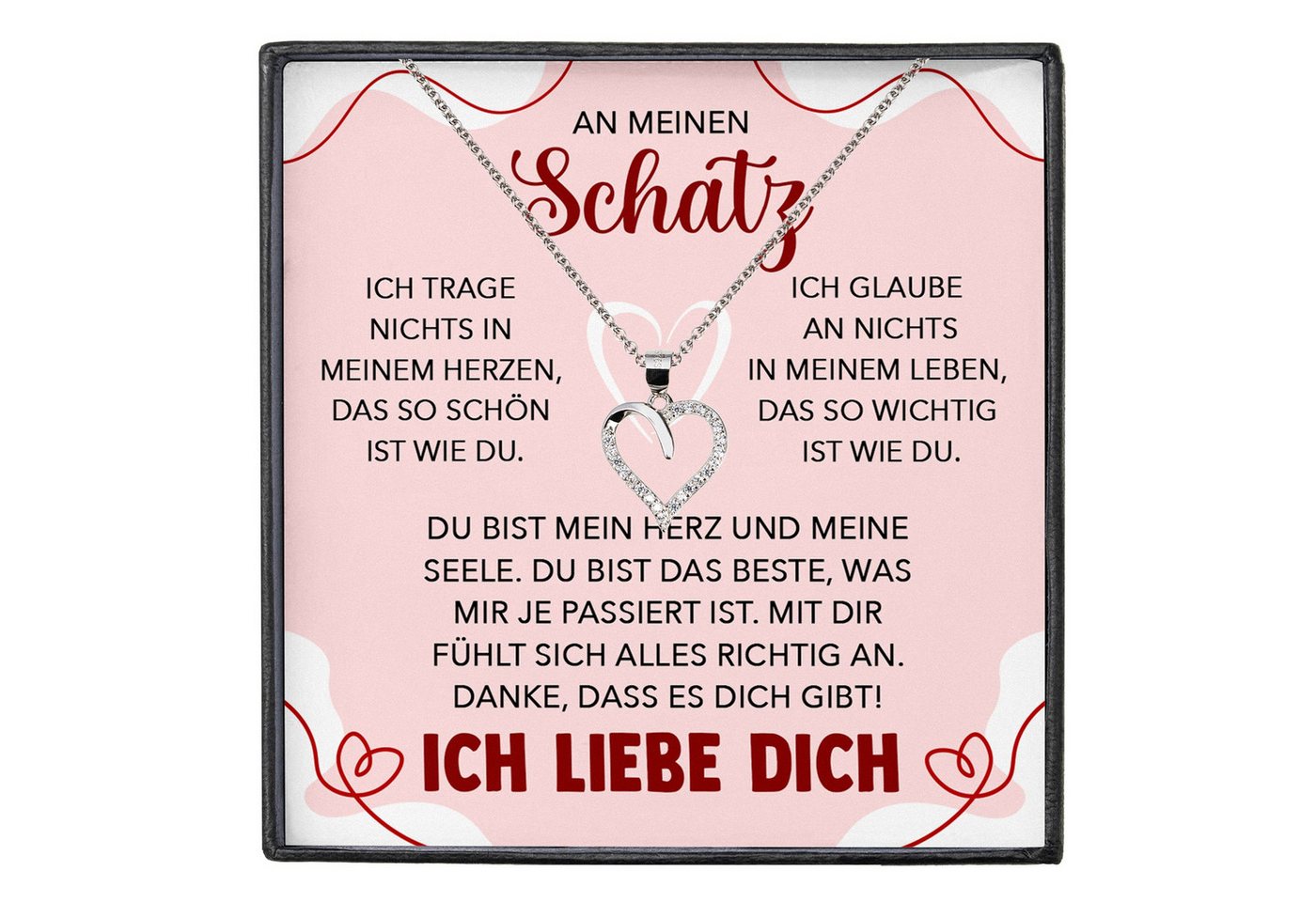22Feels Schmuckset Mein Schatz Ich Liebe Dich Kette Frauen Geschenk Herz Halskette Damen (inkl. Geschenktasche, Karte, Poliertuch, Beutel), Silber 925/000, Karte Made In Germany von 22Feels
