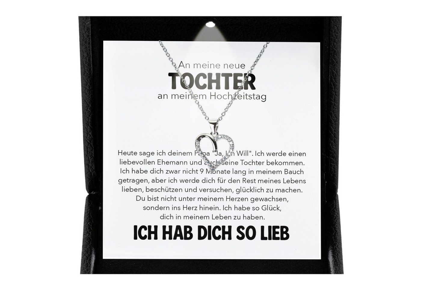 22Feels Schmuckset Neue Stieftochter Geschenk zur Hochzeit der Stiefmutter Herz Halskette (inkl. Geschenktasche, Karte, Poliertuch, Beutel), Premium Licht Etui, Silber 925/000, Karte Made In Germany von 22Feels