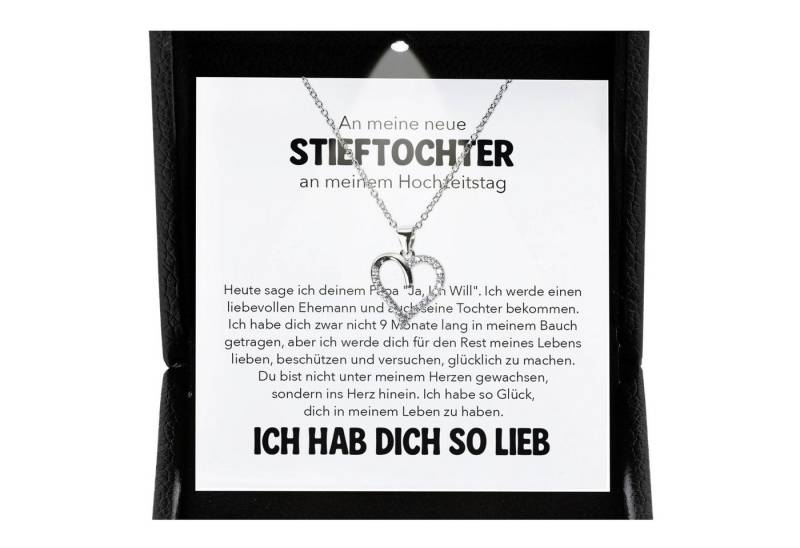22Feels Schmuckset Neue Stieftochter Geschenk zur Hochzeit der Stiefmutter Herz Halskette (inkl. Geschenktasche, Karte, Poliertuch, Beutel), Premium Licht Etui, Silber 925/000, Karte Made In Germany von 22Feels