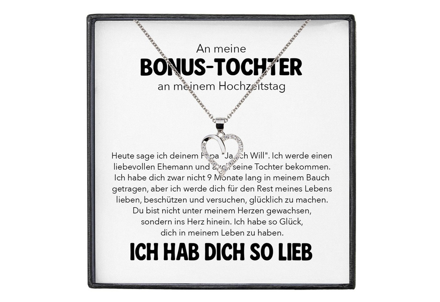 22Feels Schmuckset Neue Stieftochter Geschenk zur Hochzeit der Stiefmutter Herz Halskette (inkl. Geschenktasche, Karte, Poliertuch, Beutel), Silber 925/000, Karte Made In Germany von 22Feels