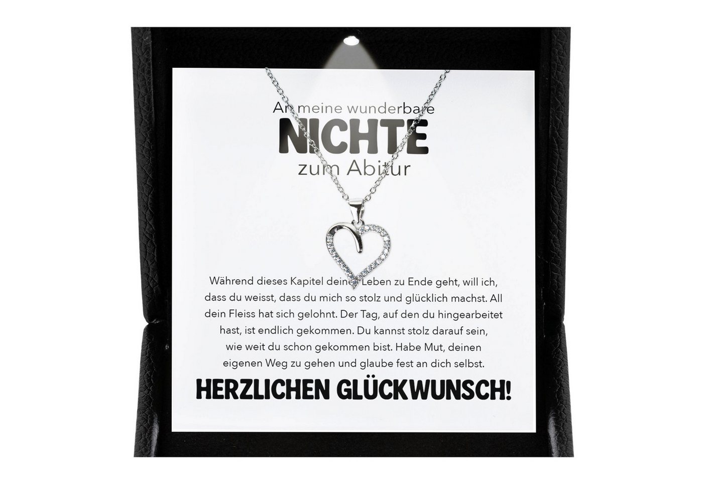 22Feels Schmuckset Nichte Abitur Geschenk Mädchen Kette Herz Collier Damen Abifeier (inkl. Geschenktasche, Karte, Poliertuch, Beutel), Premium Licht Etui, Silber 925/000, Karte Made In Germany von 22Feels