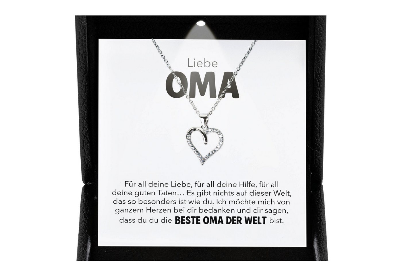 22Feels Schmuckset Oma Geschenk Frauen Herz Halskette Damen Collier Grosseltern (inkl. Geschenktasche, Karte, Poliertuch, Beutel), Premium Licht Etui, Silber 925/000, Karte Made In Germany von 22Feels