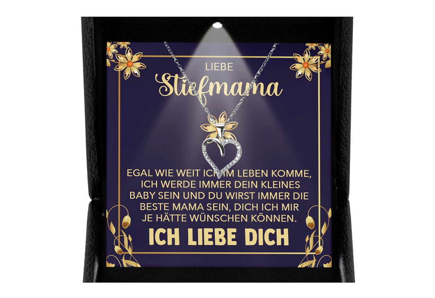 22Feels Schmuckset Stiefmama Geschenk Muttertag Bonus-Mama Herz Halskette Geburtstag (inkl. Geschenktasche, Karte, Poliertuch, Beutel), Premium Licht Etui, Silber 925/000, Karte Made In Germany von 22Feels