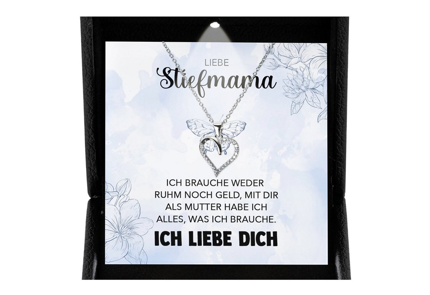 22Feels Schmuckset Stiefmutter Geschenk Muttertag Bonus-Mama Herz Halskette Geburtstag (inkl. Geschenktasche, Karte, Poliertuch, Beutel), Premium Licht Etui, Silber 925/000, Karte Made In Germany von 22Feels