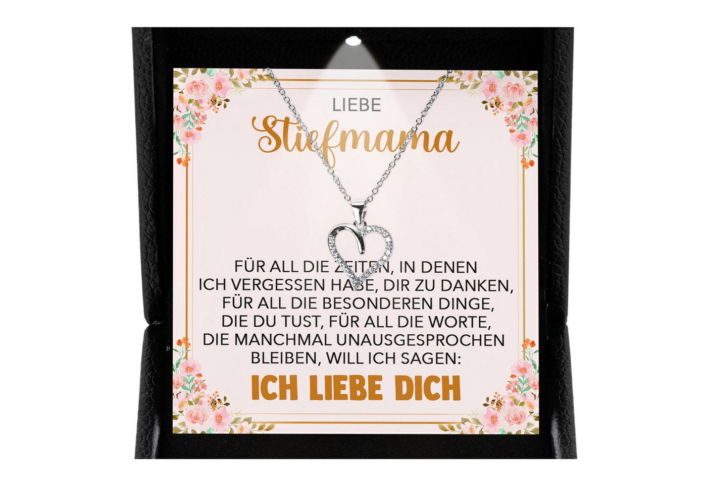 22Feels Schmuckset Stiefmutter Geschenk Muttertag Bonus-Mama Herz Halskette Geburtstag (inkl. Geschenktasche, Karte, Poliertuch, Beutel), Premium Licht Etui, Silber 925/000, Karte Made In Germany von 22Feels