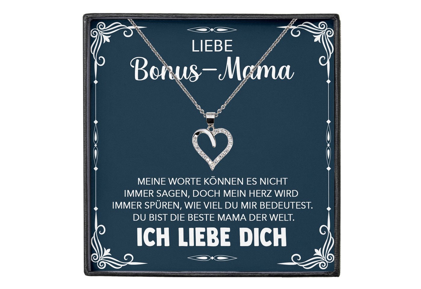 22Feels Schmuckset Stiefmutter Geschenk Muttertag Bonus-Mama Herz Halskette Geburtstag (inkl. Geschenktasche, Karte, Poliertuch, Beutel), Silber 925/000, Karte Made In Germany von 22Feels