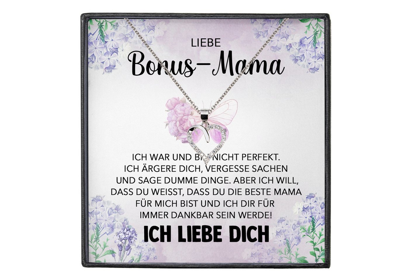 22Feels Schmuckset Stiefmutter Geschenk Muttertag Bonus-Mama Herz Halskette Geburtstag (inkl. Geschenktasche, Karte, Poliertuch, Beutel), Silber 925/000, Karte Made In Germany von 22Feels
