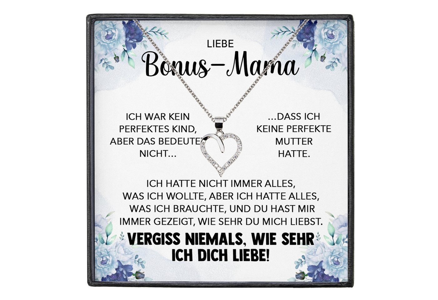 22Feels Schmuckset Stiefmutter Geschenk Muttertag Bonus-Mama Herz Halskette Geburtstag (inkl. Geschenktasche, Karte, Poliertuch, Beutel), Silber 925/000, Karte Made In Germany von 22Feels