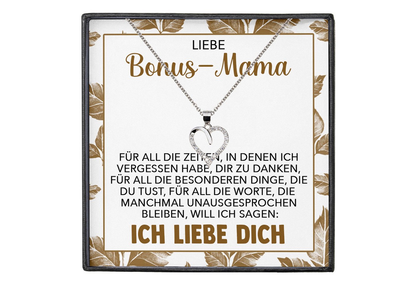 22Feels Schmuckset Stiefmutter Geschenk Muttertag Bonus-Mama Herz Halskette Geburtstag (inkl. Geschenktasche, Karte, Poliertuch, Beutel), Silber 925/000, Karte Made In Germany von 22Feels