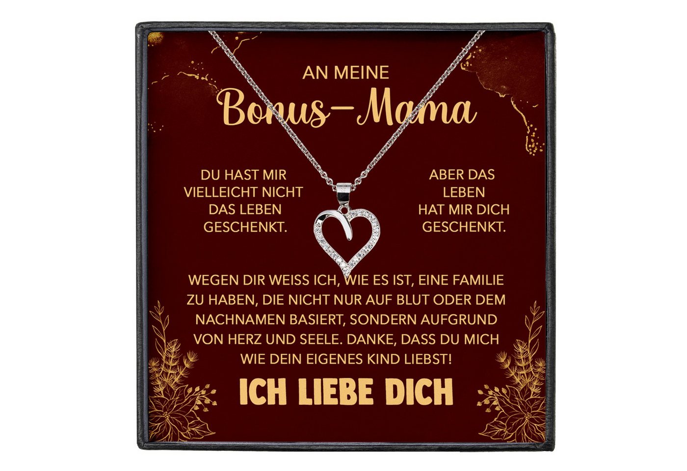 22Feels Schmuckset Stiefmutter Geschenk Muttertag Bonus-Mama Herz Halskette Geburtstag (inkl. Geschenktasche, Karte, Poliertuch, Beutel), Silber 925/000, Karte Made In Germany von 22Feels